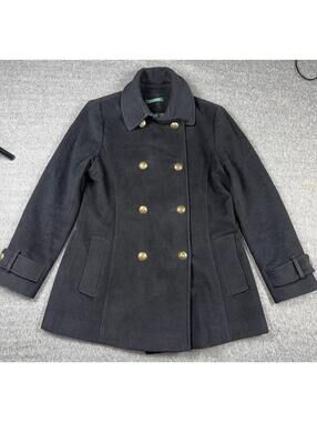 Lauren Ralph Lauren wool-blend double-breasted peacoat black Size 8 Old Money